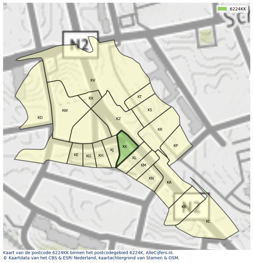 Afbeelding van het postcodegebied 6224 KK op de kaart.