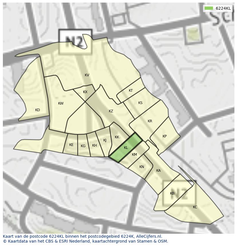 Afbeelding van het postcodegebied 6224 KL op de kaart.