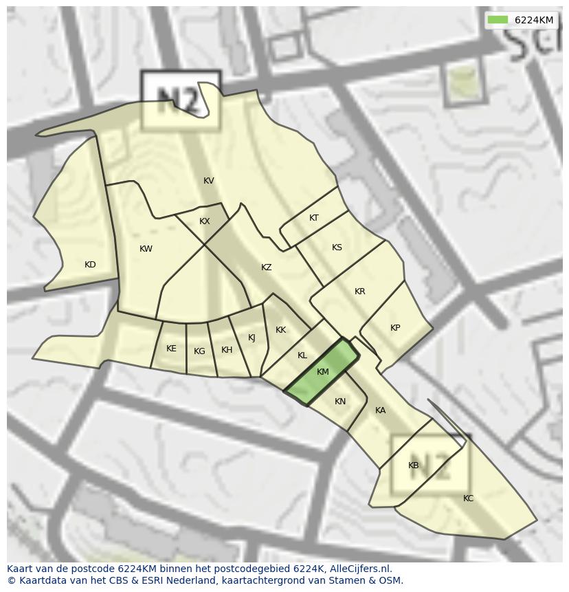 Afbeelding van het postcodegebied 6224 KM op de kaart.