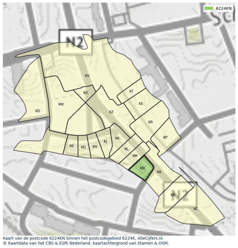 Afbeelding van het postcodegebied 6224 KN op de kaart.