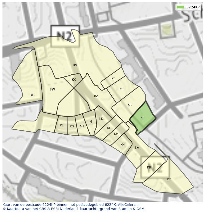 Afbeelding van het postcodegebied 6224 KP op de kaart.