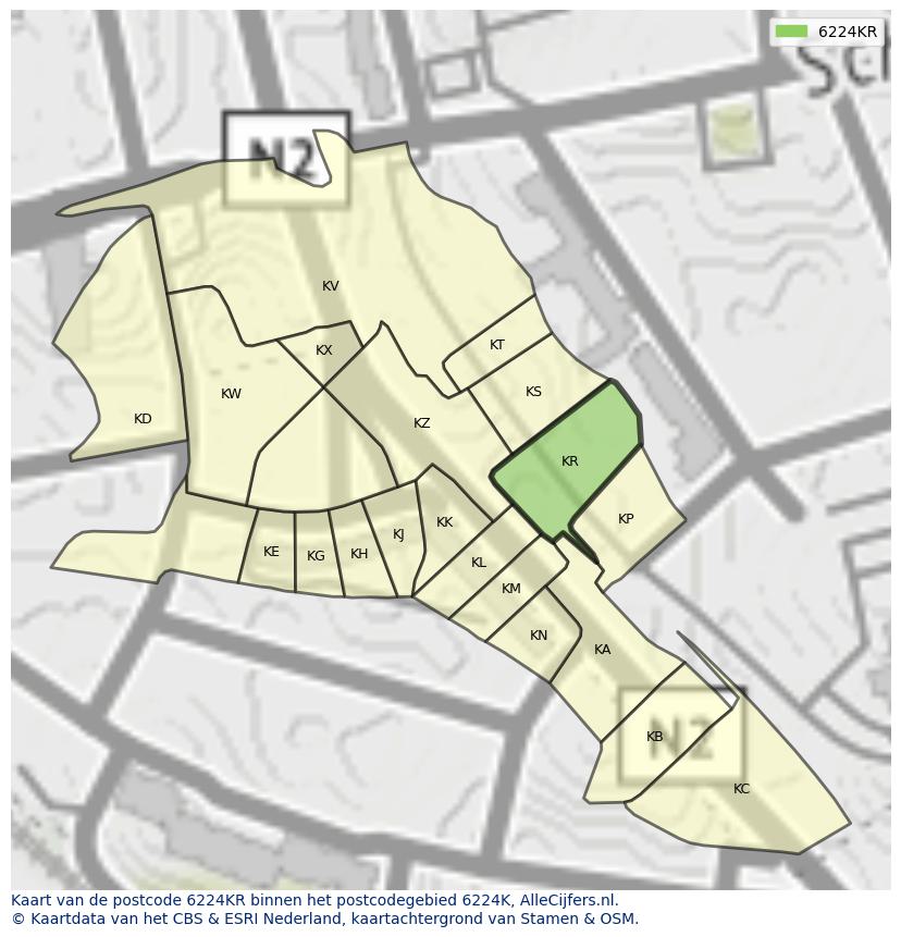 Afbeelding van het postcodegebied 6224 KR op de kaart.