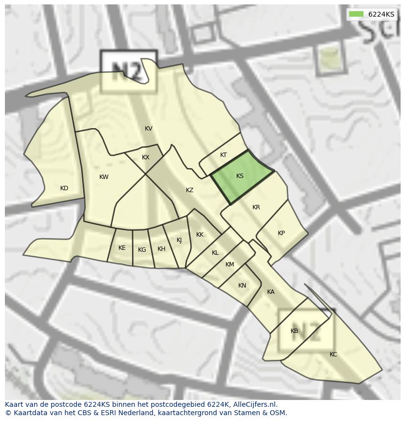 Afbeelding van het postcodegebied 6224 KS op de kaart.