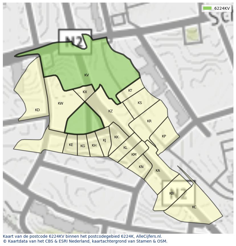 Afbeelding van het postcodegebied 6224 KV op de kaart.