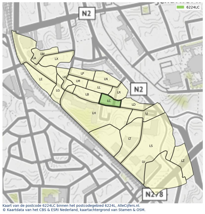 Afbeelding van het postcodegebied 6224 LC op de kaart.