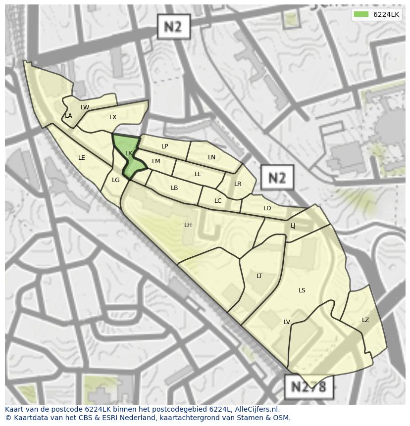 Afbeelding van het postcodegebied 6224 LK op de kaart.
