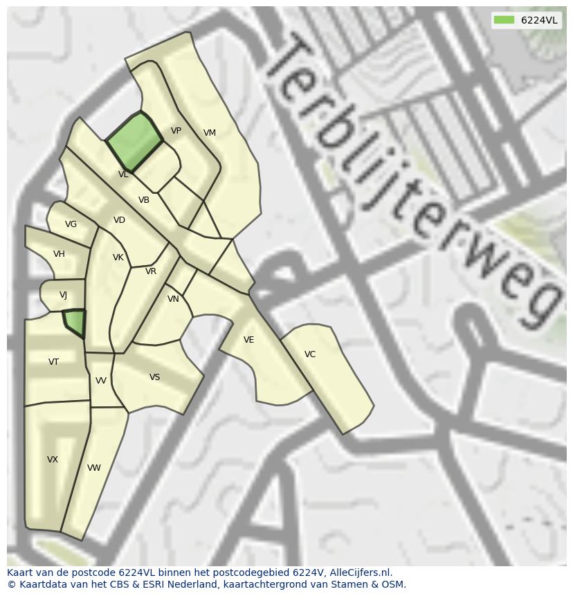 Afbeelding van het postcodegebied 6224 VL op de kaart.