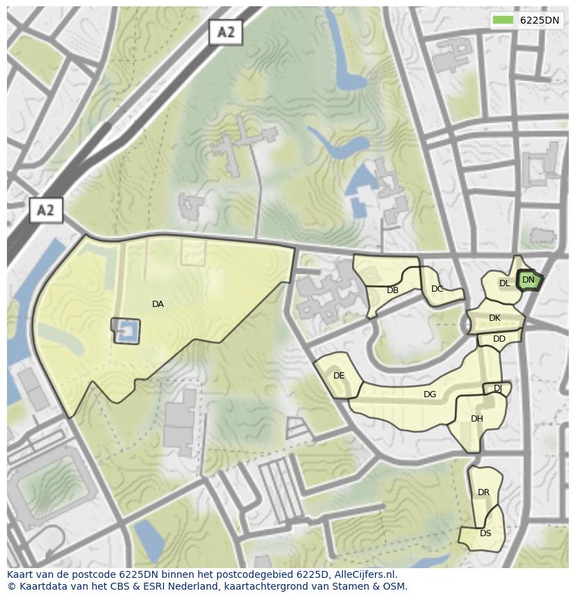 Afbeelding van het postcodegebied 6225 DN op de kaart.