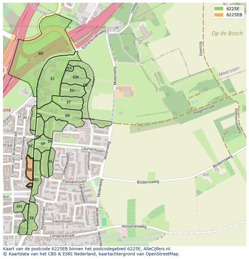 Afbeelding van het postcodegebied 6225 EB op de kaart.