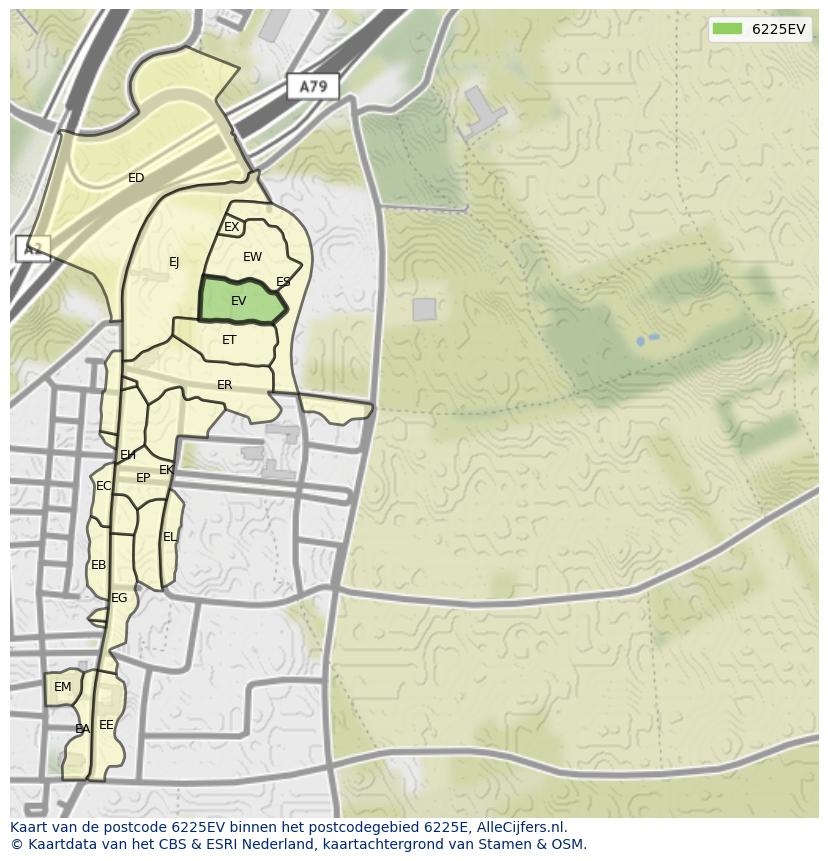 Afbeelding van het postcodegebied 6225 EV op de kaart.