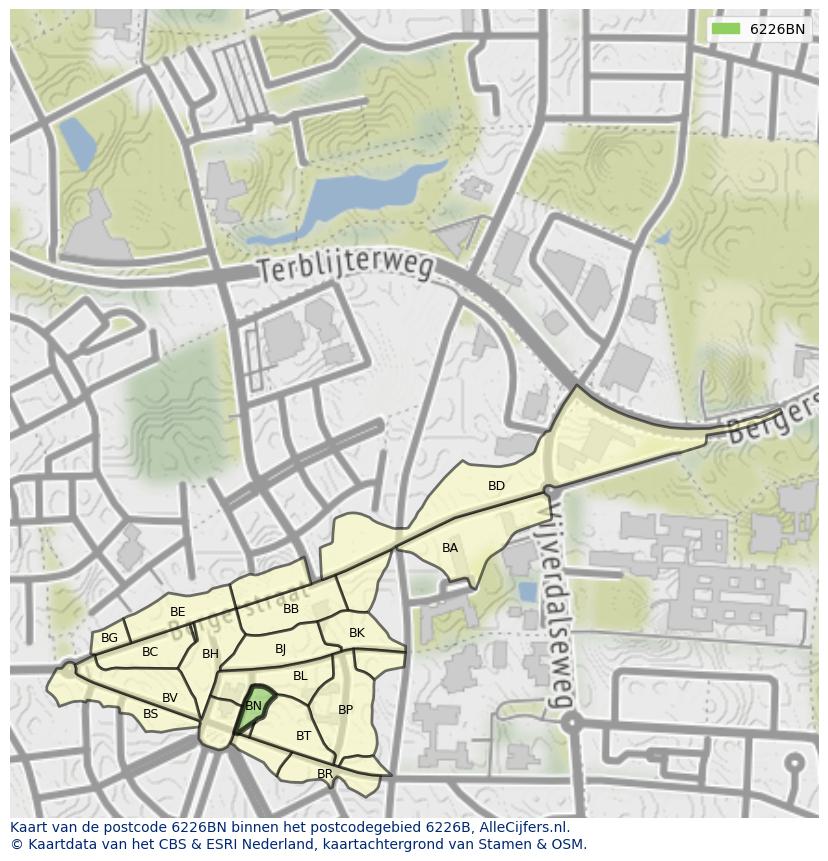 Afbeelding van het postcodegebied 6226 BN op de kaart.