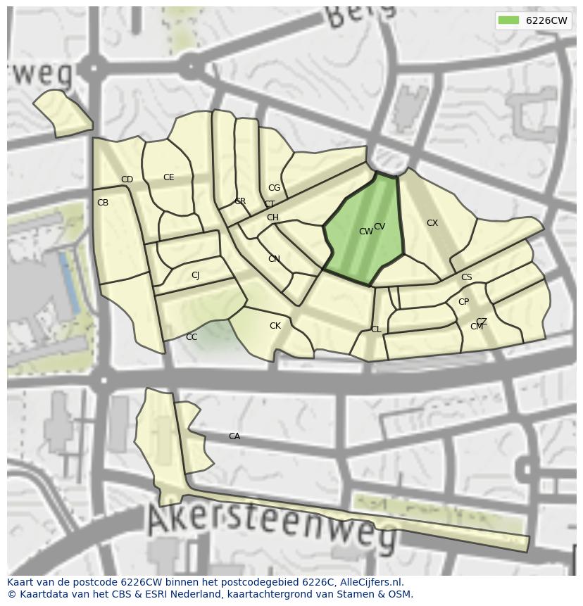 Afbeelding van het postcodegebied 6226 CW op de kaart.