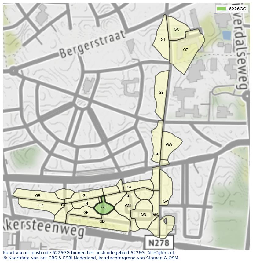 Afbeelding van het postcodegebied 6226 GG op de kaart.
