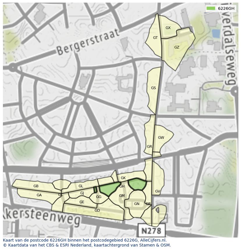 Afbeelding van het postcodegebied 6226 GH op de kaart.