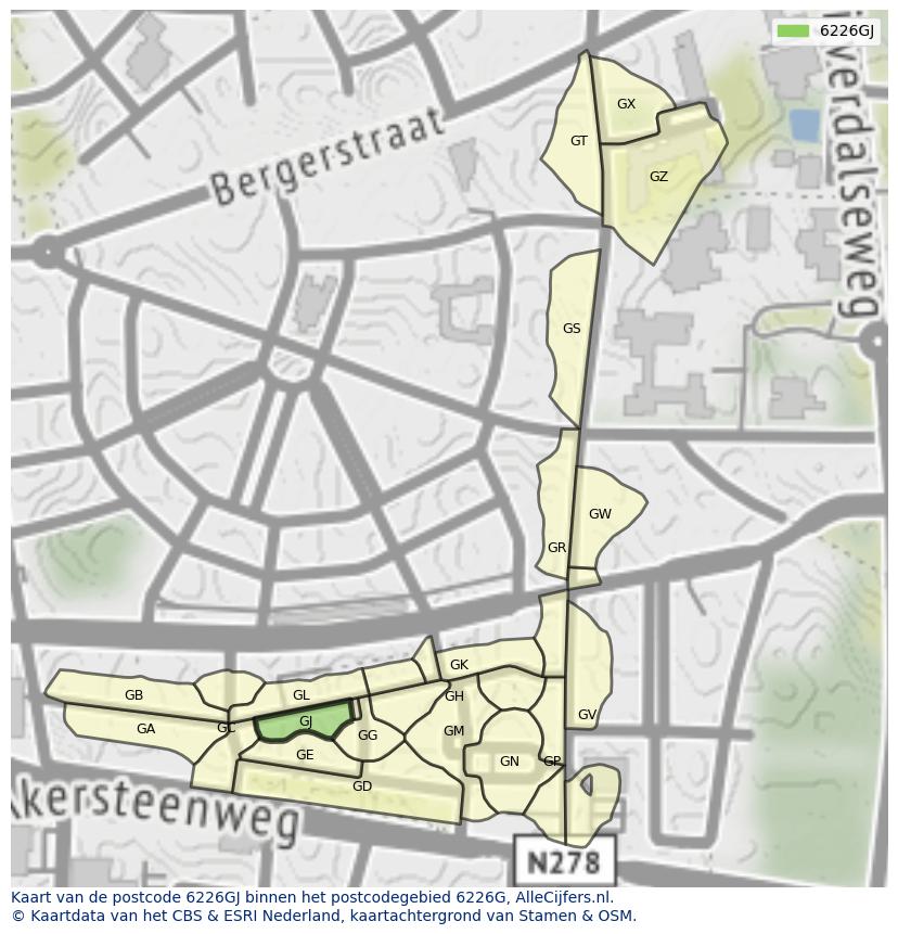 Afbeelding van het postcodegebied 6226 GJ op de kaart.