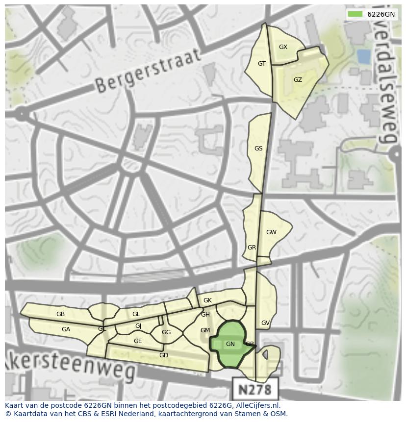 Afbeelding van het postcodegebied 6226 GN op de kaart.