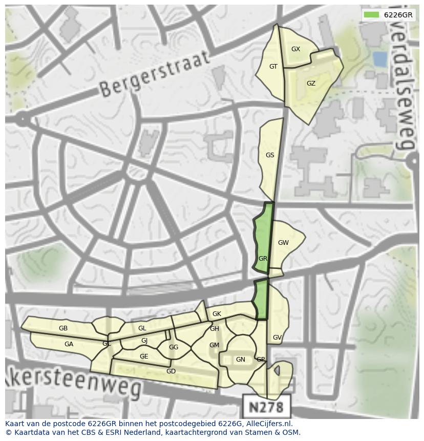 Afbeelding van het postcodegebied 6226 GR op de kaart.