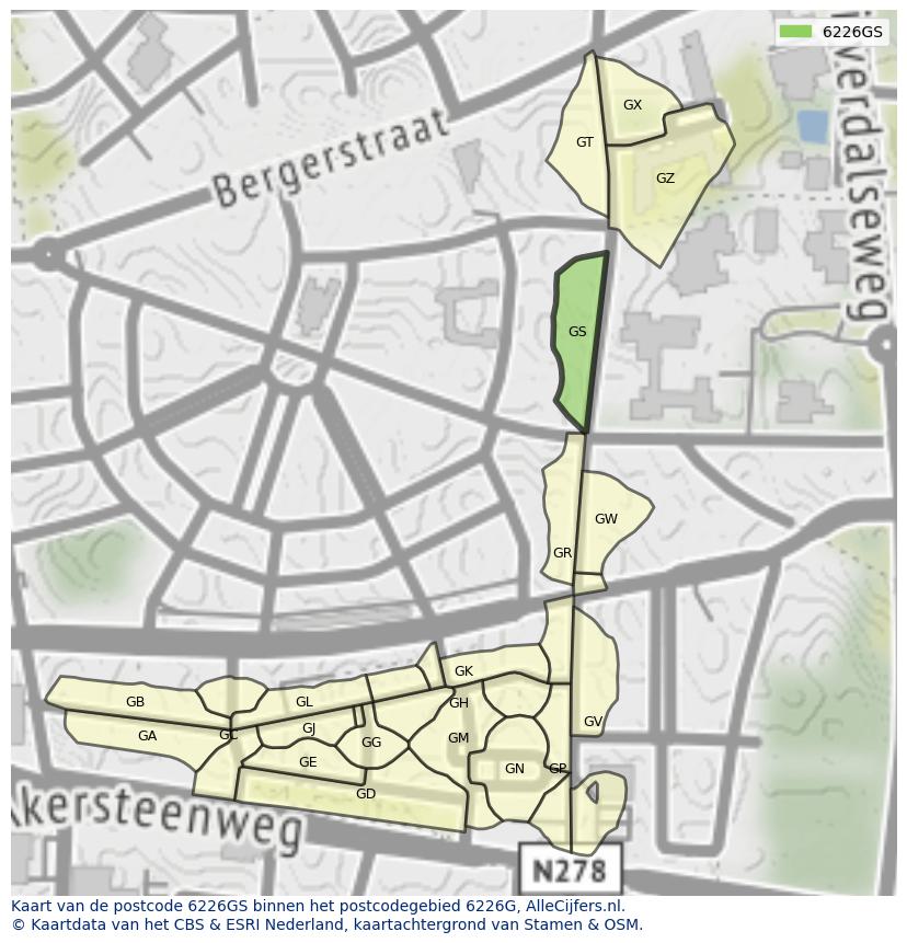 Afbeelding van het postcodegebied 6226 GS op de kaart.