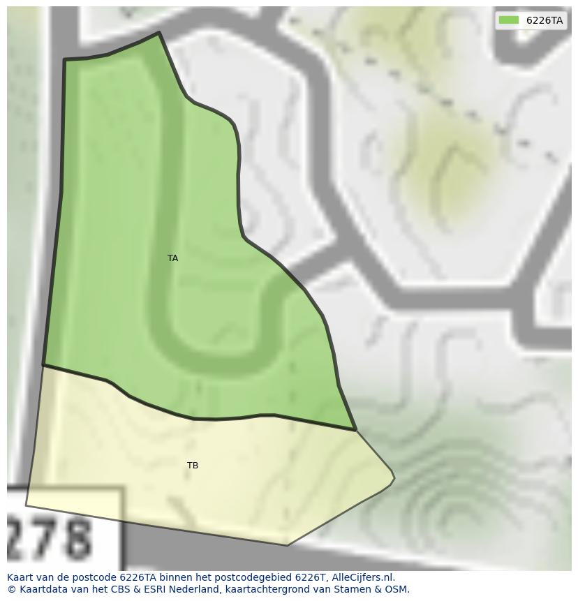 Afbeelding van het postcodegebied 6226 TA op de kaart.