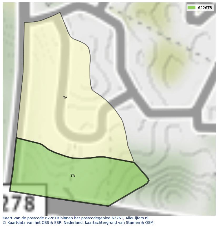 Afbeelding van het postcodegebied 6226 TB op de kaart.