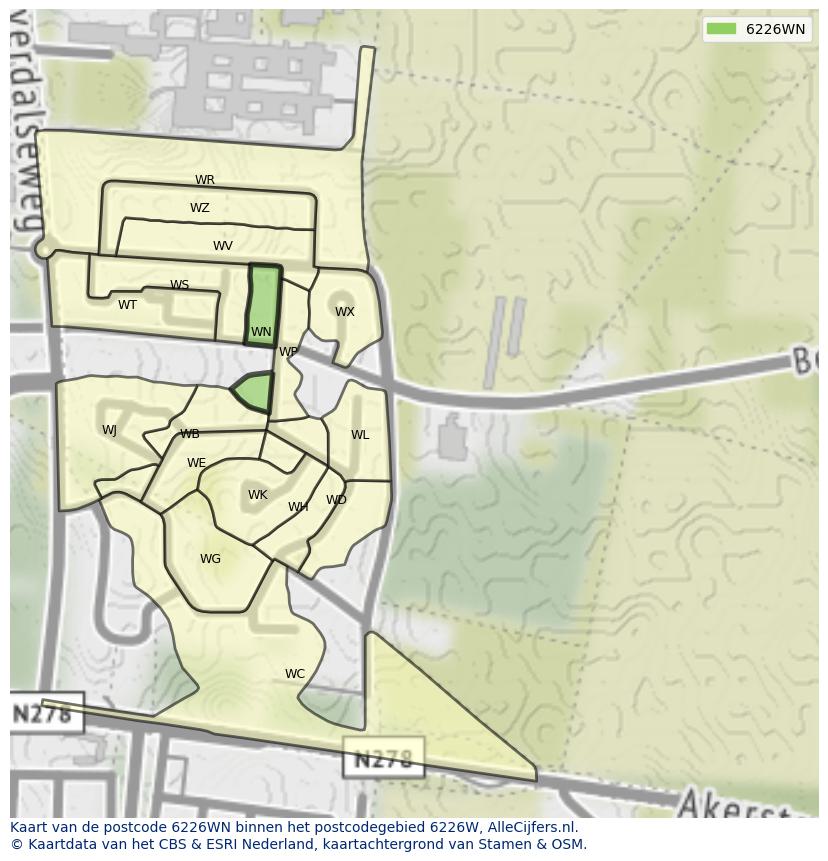 Afbeelding van het postcodegebied 6226 WN op de kaart.