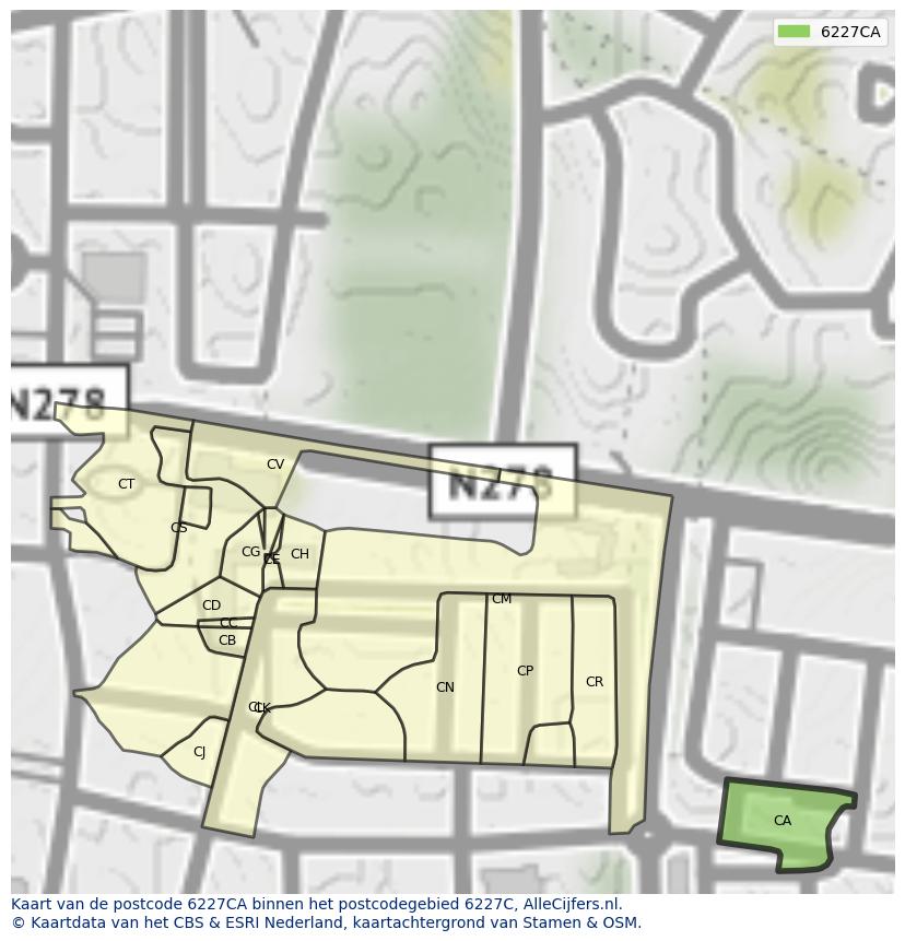 Afbeelding van het postcodegebied 6227 CA op de kaart.