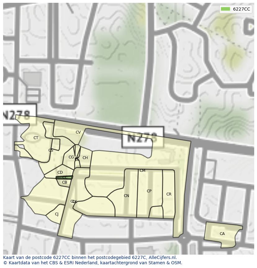 Afbeelding van het postcodegebied 6227 CC op de kaart.