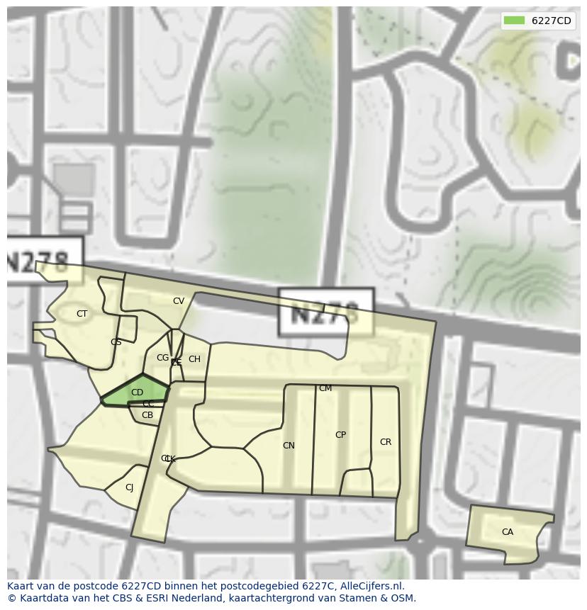 Afbeelding van het postcodegebied 6227 CD op de kaart.