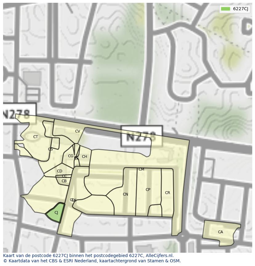 Afbeelding van het postcodegebied 6227 CJ op de kaart.