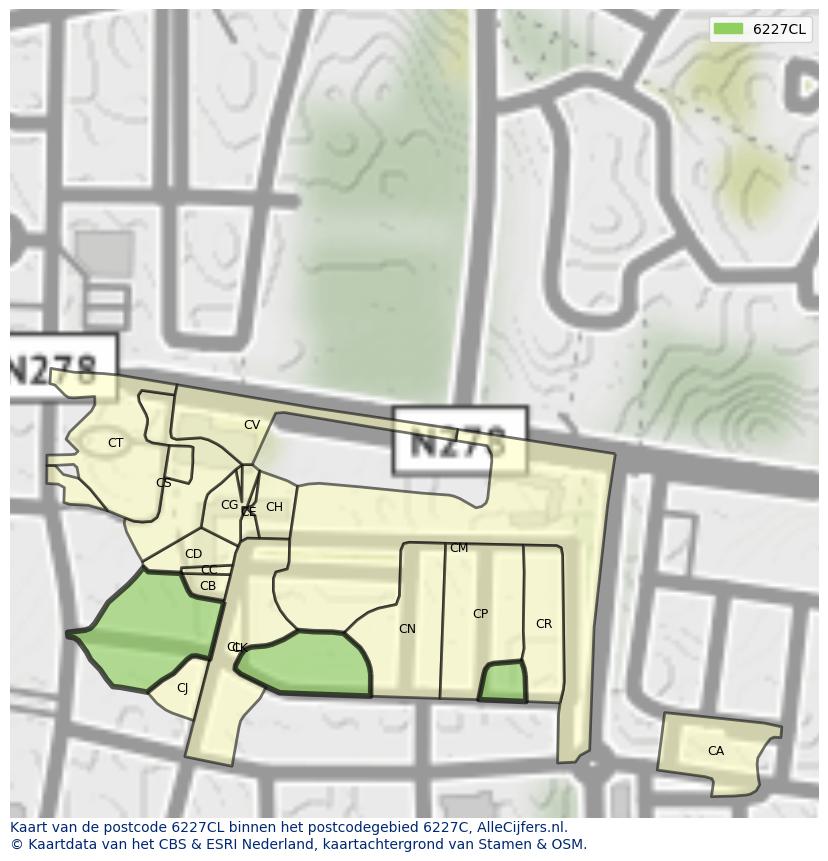 Afbeelding van het postcodegebied 6227 CL op de kaart.