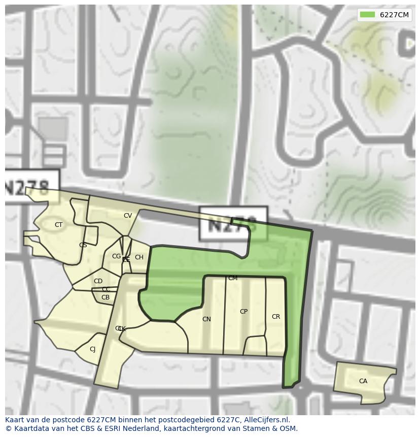 Afbeelding van het postcodegebied 6227 CM op de kaart.
