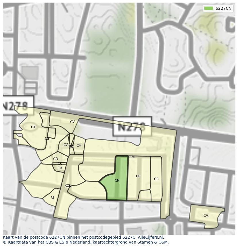 Afbeelding van het postcodegebied 6227 CN op de kaart.