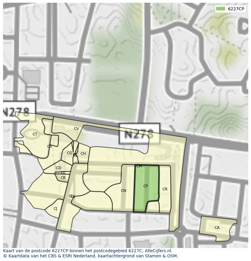 Afbeelding van het postcodegebied 6227 CP op de kaart.