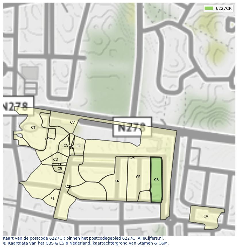 Afbeelding van het postcodegebied 6227 CR op de kaart.