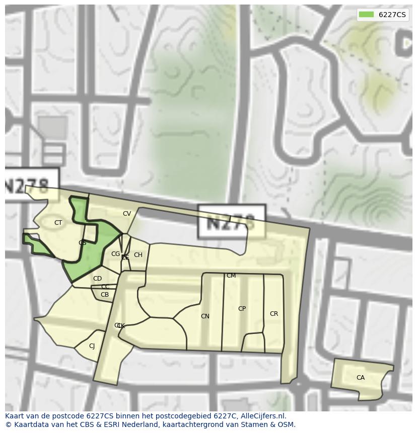 Afbeelding van het postcodegebied 6227 CS op de kaart.