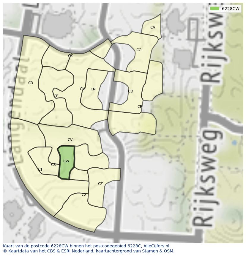 Afbeelding van het postcodegebied 6228 CW op de kaart.