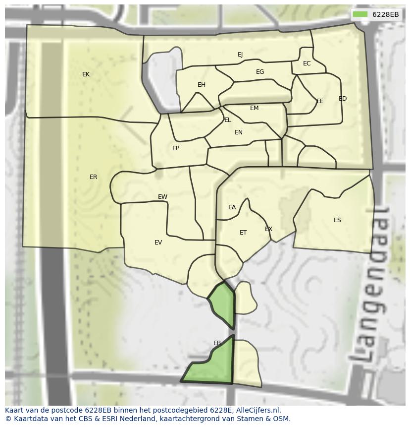 Afbeelding van het postcodegebied 6228 EB op de kaart.