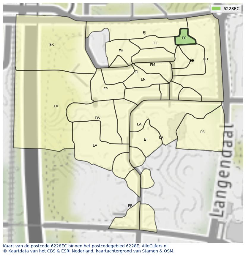 Afbeelding van het postcodegebied 6228 EC op de kaart.