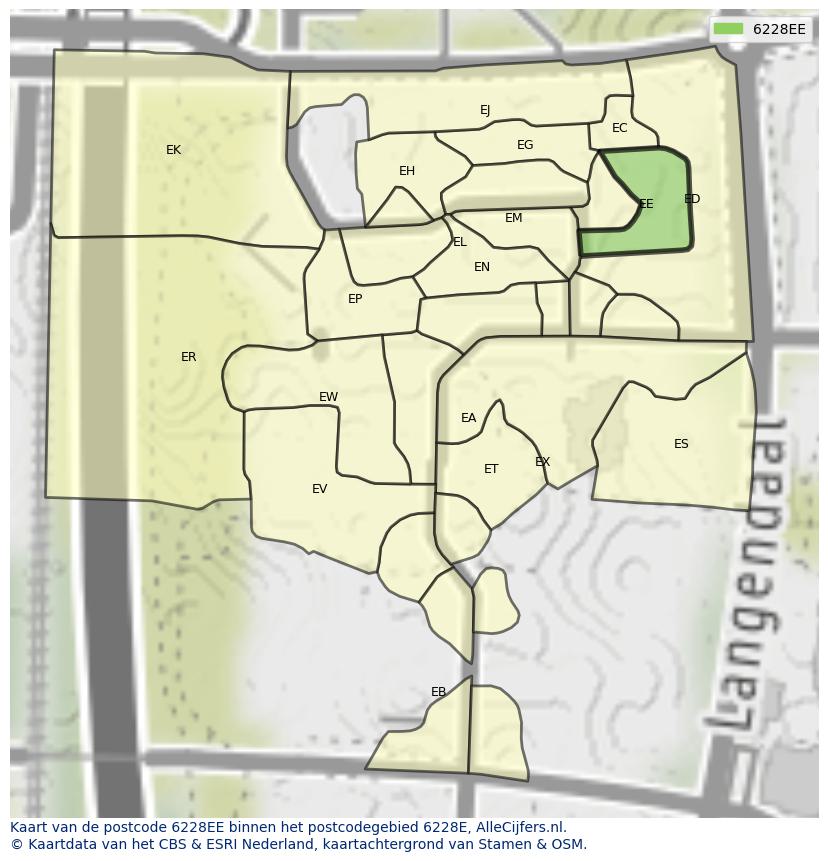 Afbeelding van het postcodegebied 6228 EE op de kaart.