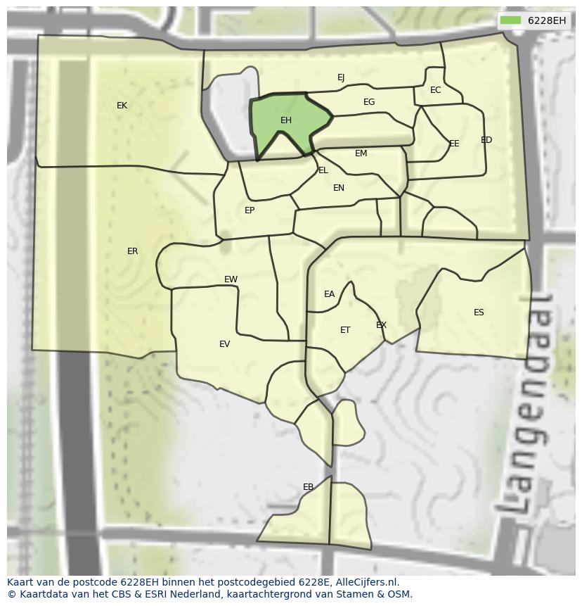 Afbeelding van het postcodegebied 6228 EH op de kaart.