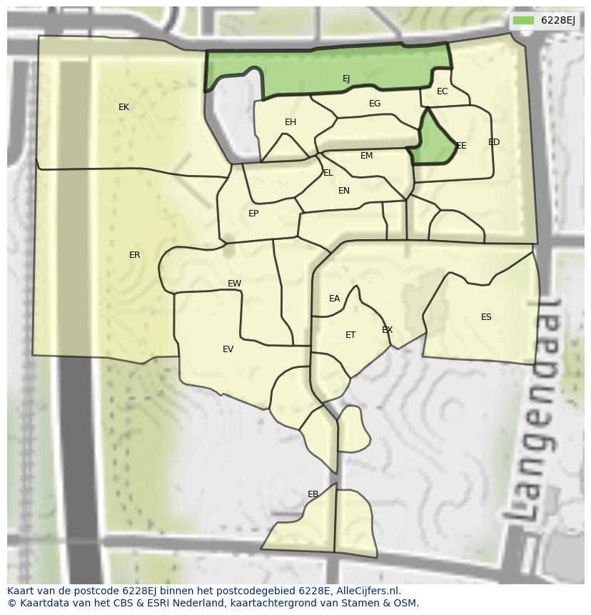 Afbeelding van het postcodegebied 6228 EJ op de kaart.