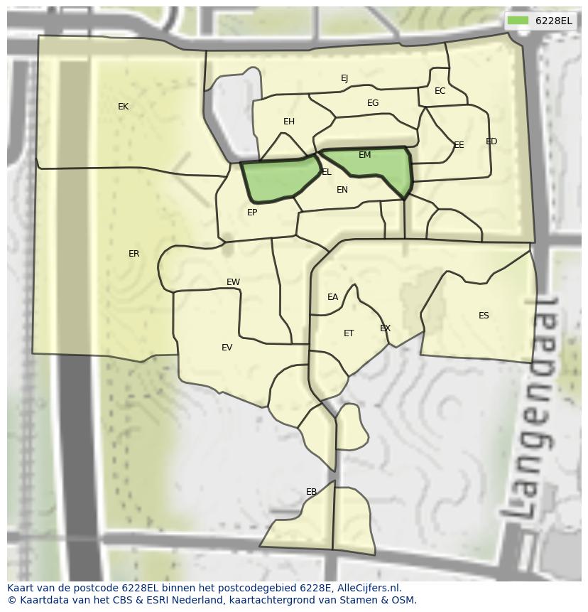 Afbeelding van het postcodegebied 6228 EL op de kaart.