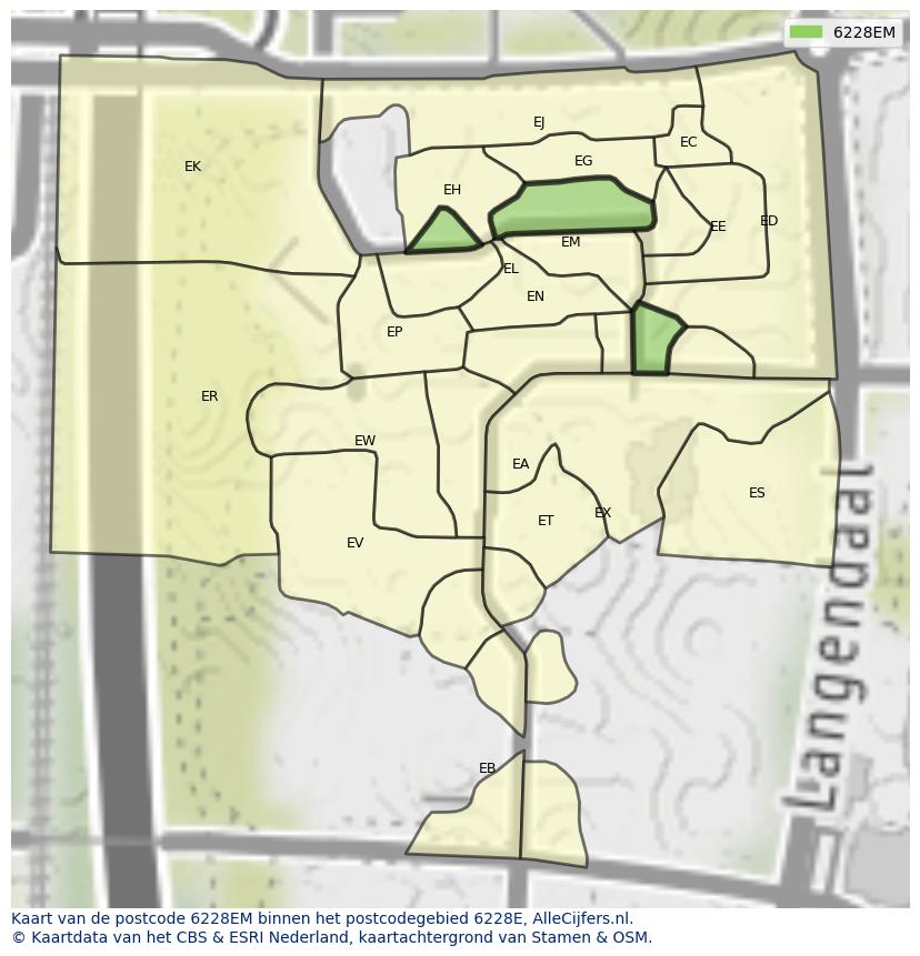 Afbeelding van het postcodegebied 6228 EM op de kaart.