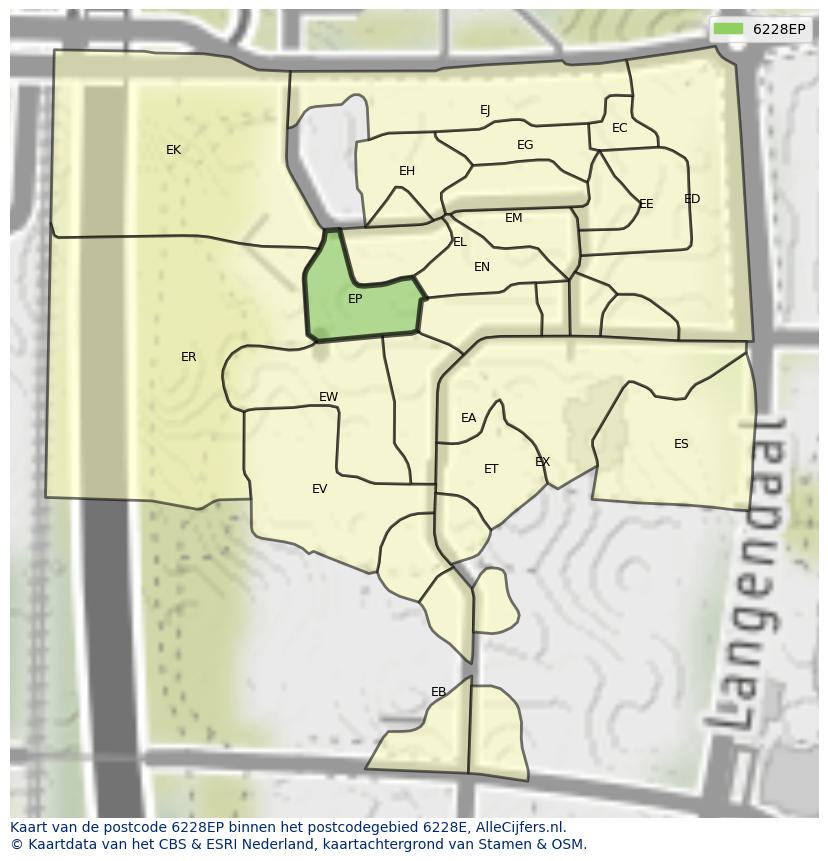 Afbeelding van het postcodegebied 6228 EP op de kaart.