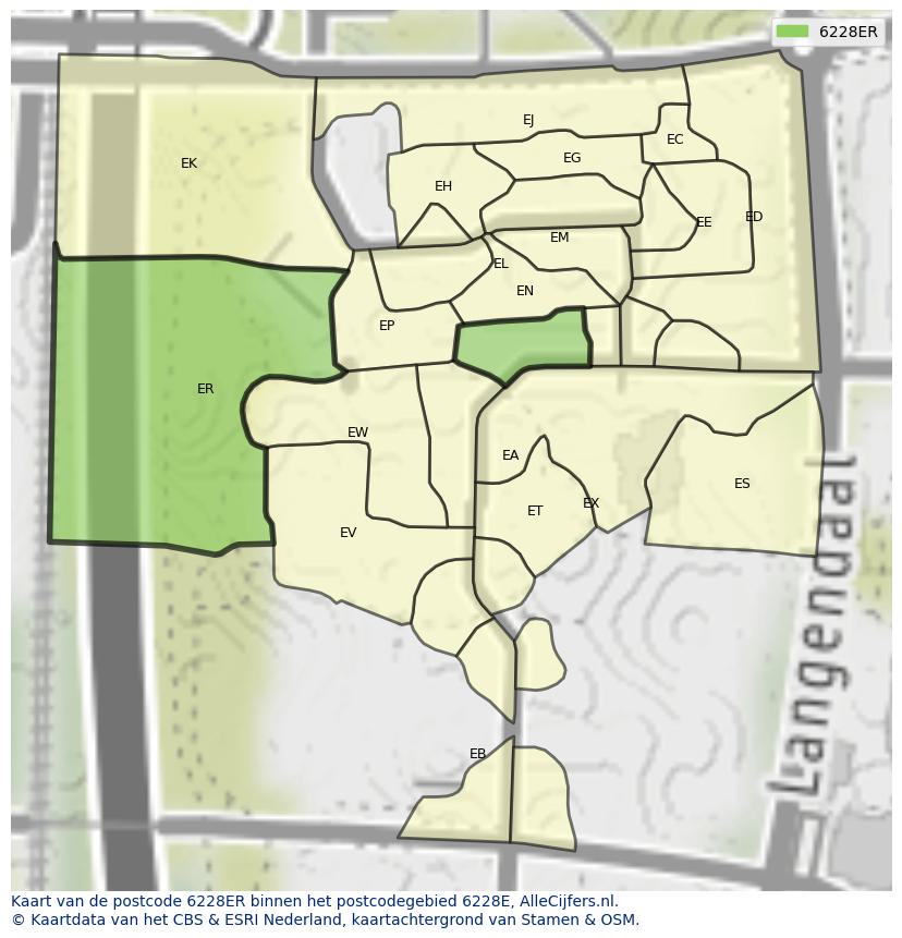 Afbeelding van het postcodegebied 6228 ER op de kaart.