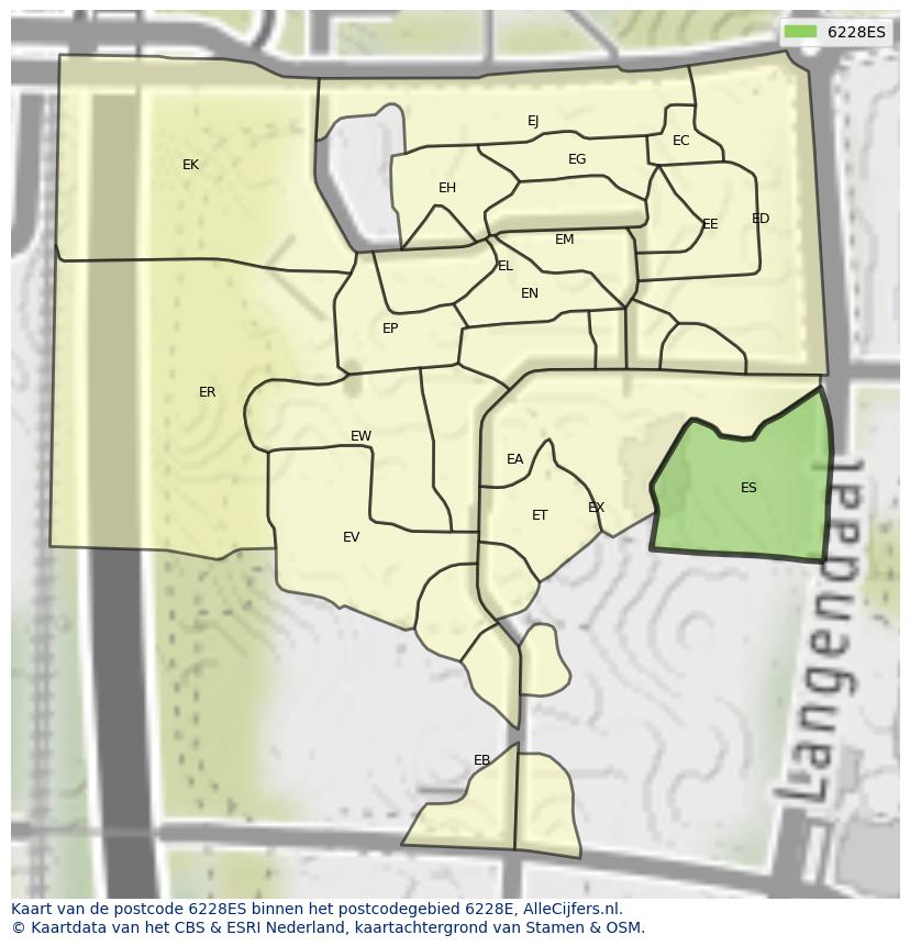 Afbeelding van het postcodegebied 6228 ES op de kaart.
