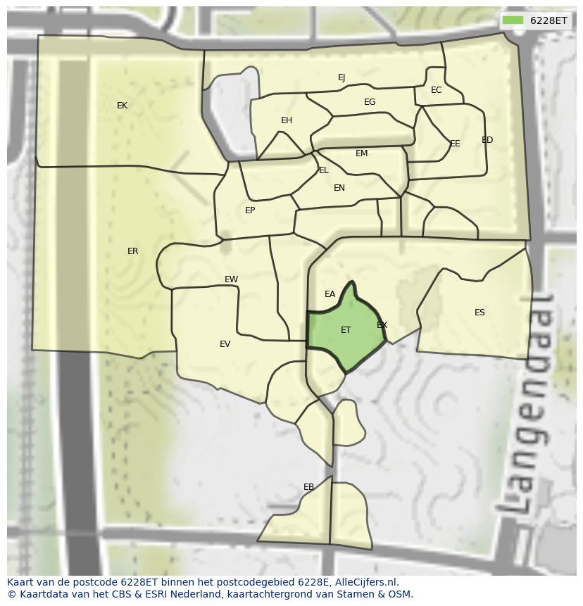 Afbeelding van het postcodegebied 6228 ET op de kaart.