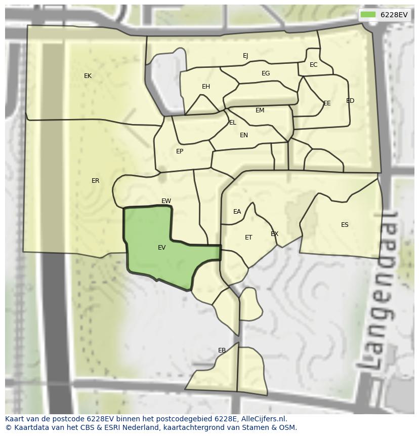 Afbeelding van het postcodegebied 6228 EV op de kaart.
