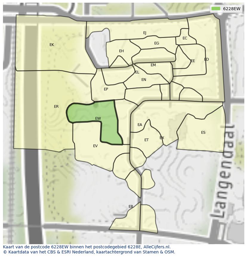 Afbeelding van het postcodegebied 6228 EW op de kaart.