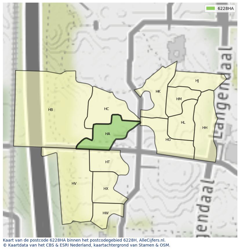 Afbeelding van het postcodegebied 6228 HA op de kaart.